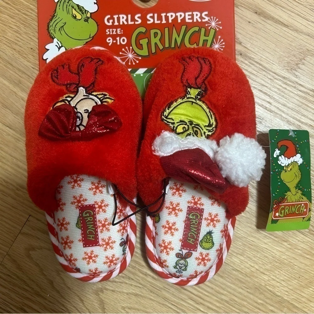 Grinch Slippers Girls NWT Sz 9 10 Toddler Cindy Lou Hoo Red Christmas